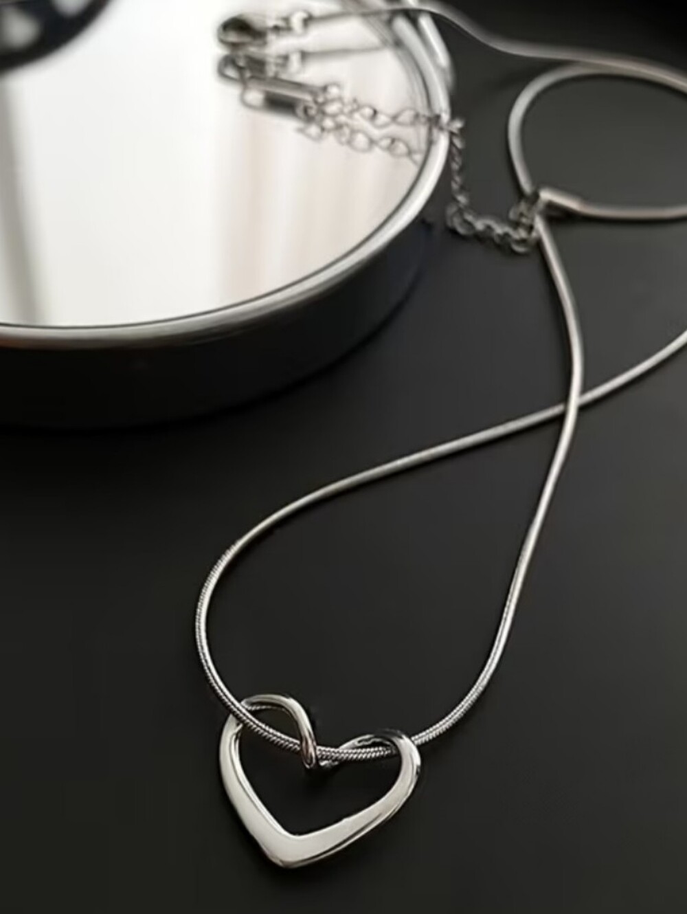 Stainless Steel Open Heart Pendant Necklace Snake Chain ❤️ Statement Jewelry ❤️